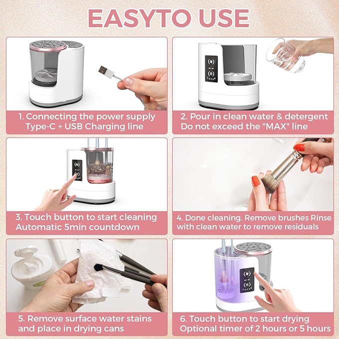 THEMARS 3 IN 1 Electric Makeup Brush Cleaner Machine With Dryer, USB Portable Automatic Cosmetic Brushes Cleaner (Snow White)