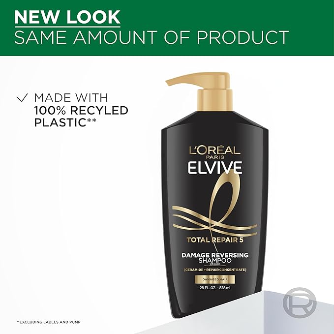 L'Oreal Paris Elvive Total Repair 5 Repairing Shampoo for Damaged Hair Shampoo with Protein and Ceramide for Strong Silky Shiny Healthy Renewed Hair 28 Fl Oz(Packaging May Vary)