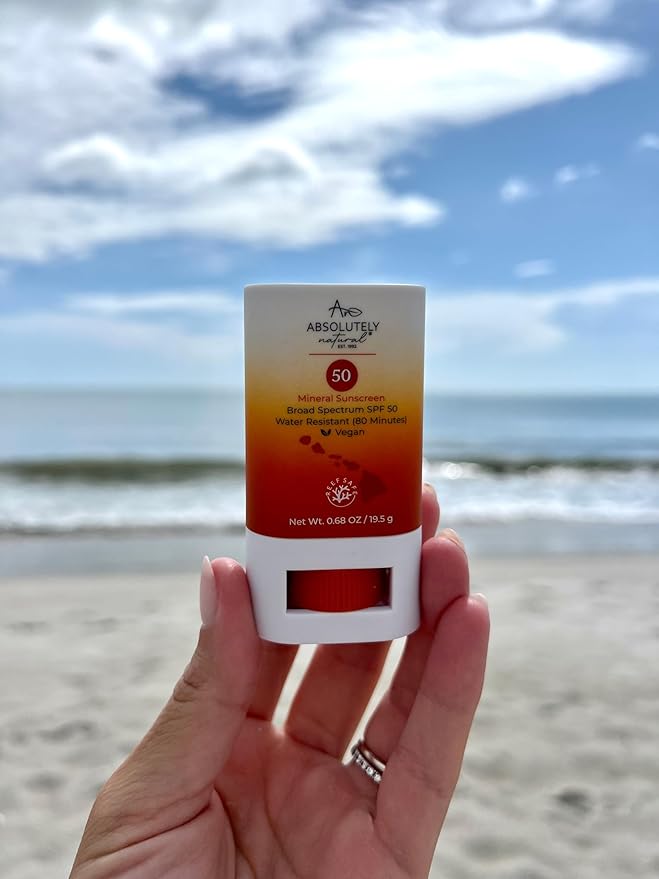 Absolutely Natural SPF 50 Mineral Sunscreen Stick with Rose Hips Oil, Cruelty Free and Reef Safe, Vegan Blend for Face and Body, Made in USA