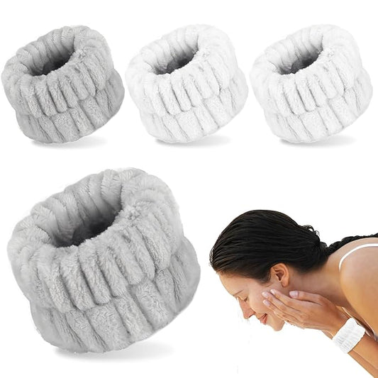 4Pcs Microfiber Wrist Bands for Face Washing - Absorbent Towel Wristbands for Women, Prevents Water from Spilling Down Arms