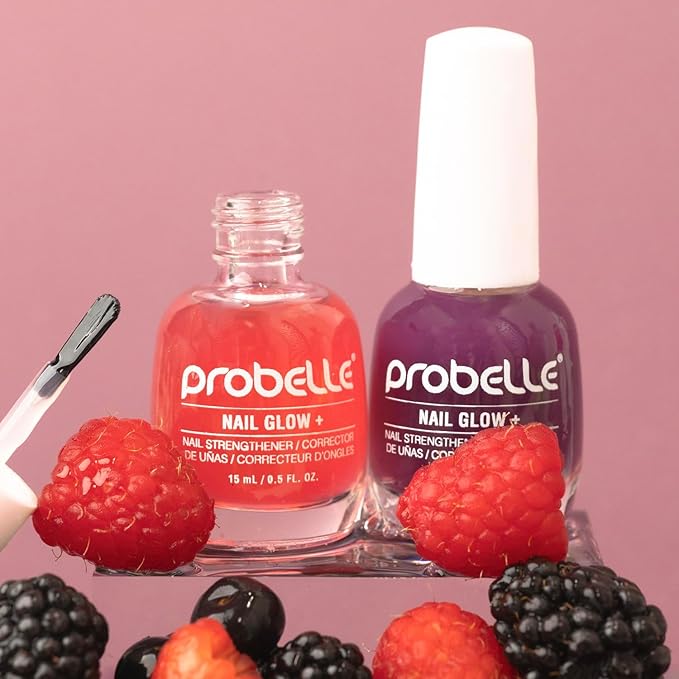 Probelle Nail Glow + Nail Strengthener and Hardener with Sheer Jelly Tint, Hard To Resist Ultra Glowy Nail Shine, Tinted Nails Strengthening Blush for Brittle, Thin, Damaged Nails 0.5 oz (Violet)