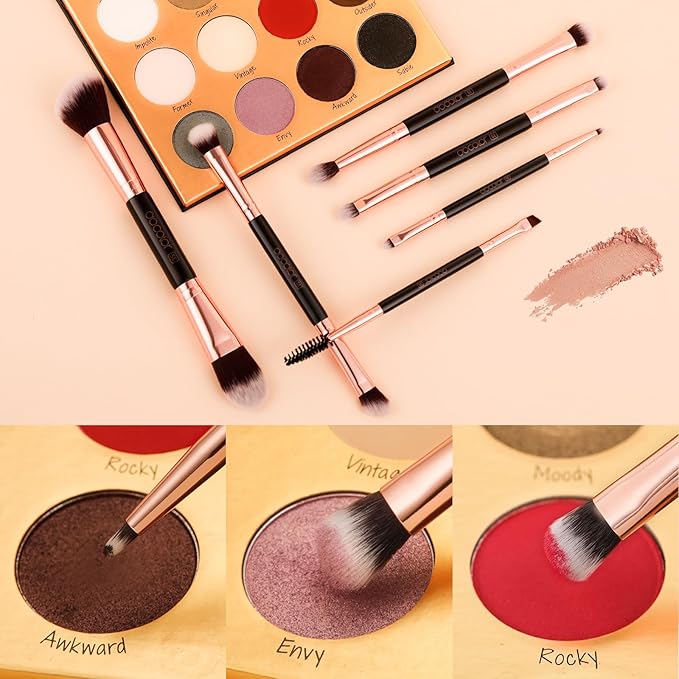 Docolor Double Sided Makeup Brushes, 6Pcs Double Ended Eyeshadow Brush Set Professional Eye Makeup Brushes Set Foundation Eyeshadow Blending Eyebrow Travel Make Up Brushes Kits