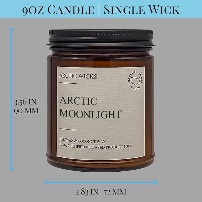 Arctic Wicks Scented Coconut Beeswax Candles | Coconut Beeswax Non Toxic Candle 9oz Amber | Farmhouse Candles Non-Toxic Clean Burn 100% USDA Certified Biobased (Arctic Moonlight)