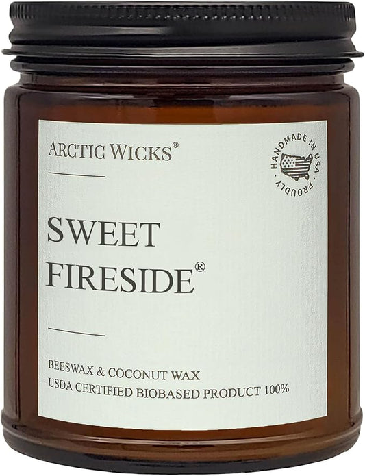 Arctic Wicks Scented Coconut Beeswax Candles | Coconut Beeswax Non Toxic Candle 9oz Amber | Farmhouse Candles Non-Toxic Clean Burn 100% USDA Certified Biobased (Sweet Fireside)