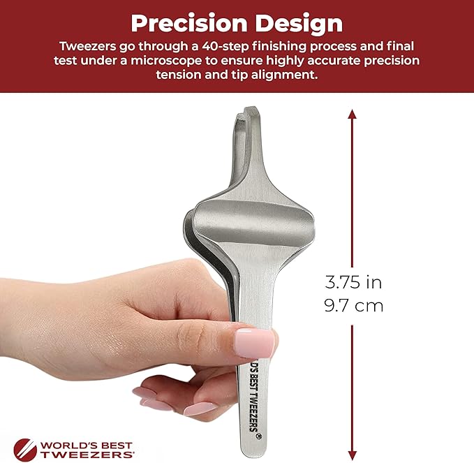 World's Best Tweezers Diamond Butterfly Tweezers - Wide Grip Slant Tip Precision Tweezers for Eyebrow, Facial & Ingrown Hair Removal - Perfectly Aligned Tool for Women&Men - Silver Stainless Steel