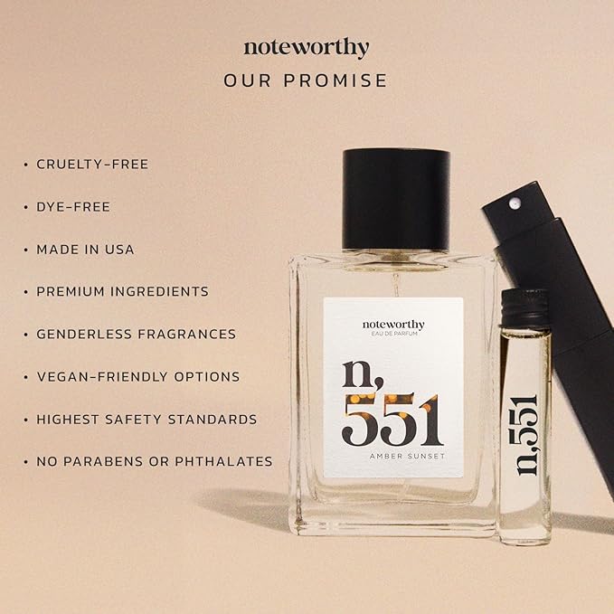 Noteworthy n,551 Amber Sunset Eau De Parfum – Lily of the Valley, Amber, Sandalwood | Sophisticated, Warm Fragrance for Any Occasion | Long-lasting Unisex Perfume for Women & Men (50ml)