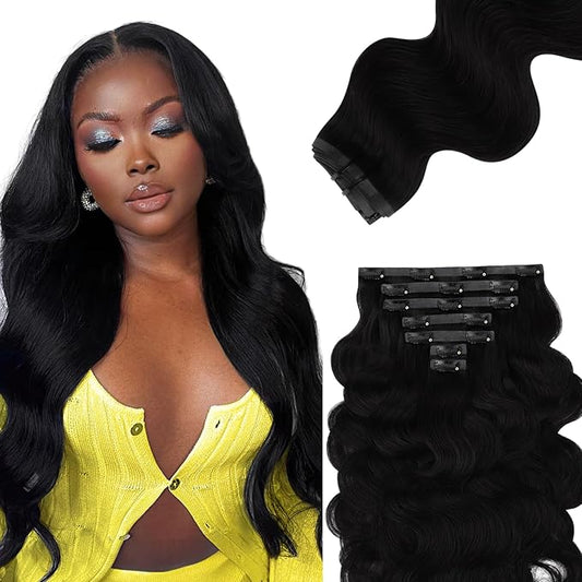 IDN BEAUTY Seamless Clip In Hair Extensions Human Hair Jet Black Real Remy Virgin Human Hair Seamless Clip Ins For Black Women PU Weft Invisible Edge Thick Soft Hair BW 110g 18 Inches