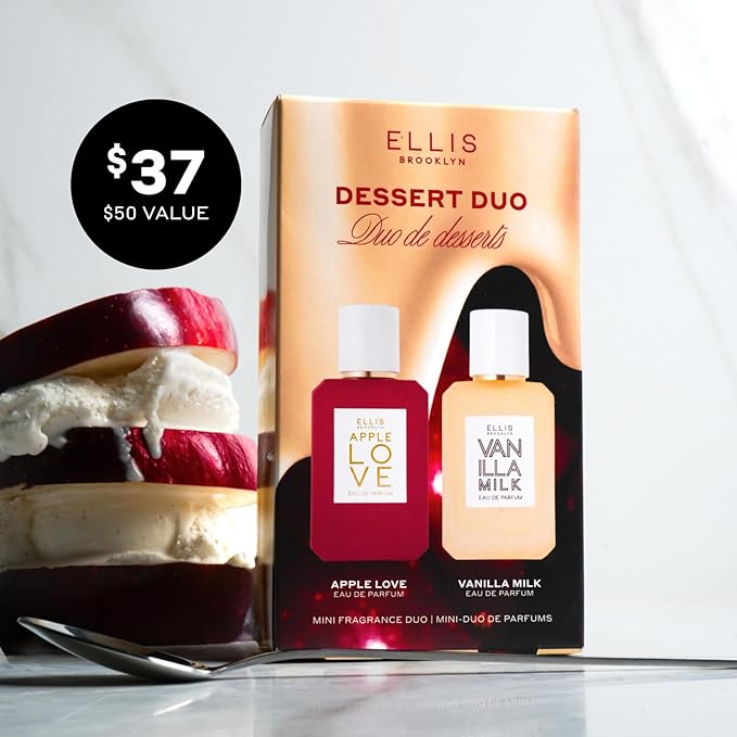 Ellis Brooklyn DESSERT DUO Eau de Parfum Set - Apple Love & Vanilla Milk - 2 x 7.5ml - Gourmand Apple, Peach Skin & Plum Blossom + Vanilla, Cocoa Shell & Sandalwood - Long Lasting Perfumes for Women
