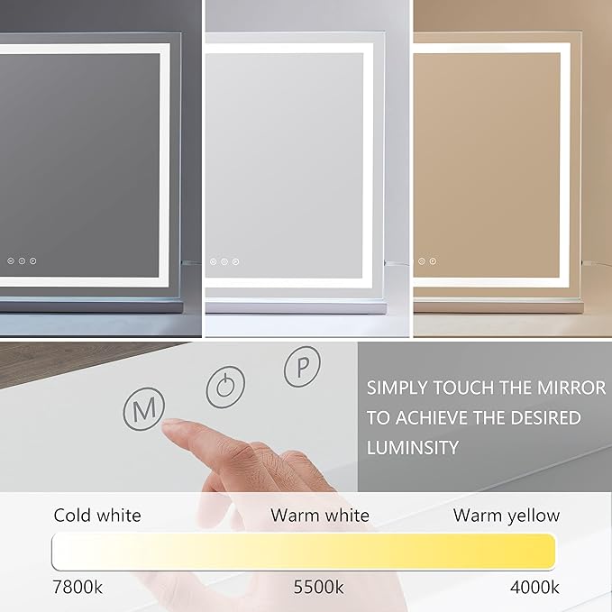 HIEEY Lighted Makeup Mirror, Hollywood Vanity Mirror with Lights, Three Color Lighting Modes, with 5X Magnification Mirror, Smart Touch Control, 360°Rotation (22.8in,White)