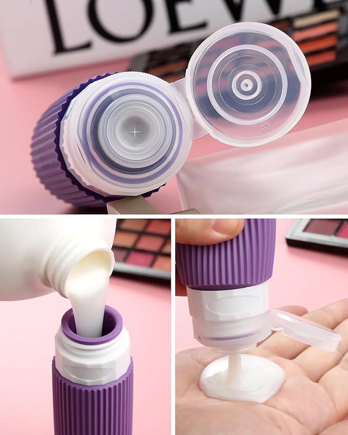 Travel Bottles for Toiletries - 8 Pack, TSA Approved 3oz Travel Containers, Leak Proof Silicone Squeezable Cream Jars with Clear Bag