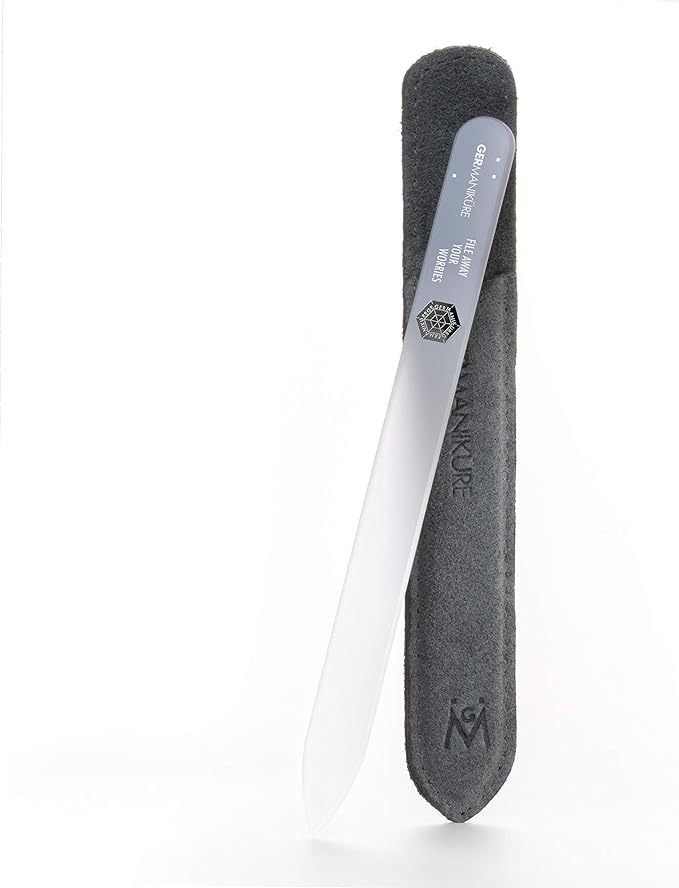 GERMANIKURE Glass Nail File in Suede Sleeve - File Away Your Worries - Professional Crystal Nail File for Natural Nails - Ideal Manicure & Pedicure Tool for Smooth, Easy Shaping - Nail Care Gift