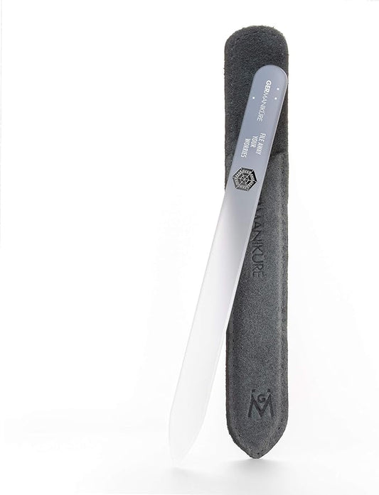 GERMANIKURE Glass Nail File in Suede Sleeve - File Away Your Worries - Professional Crystal Nail File for Natural Nails - Ideal Manicure & Pedicure Tool for Smooth, Easy Shaping - Nail Care Gift
