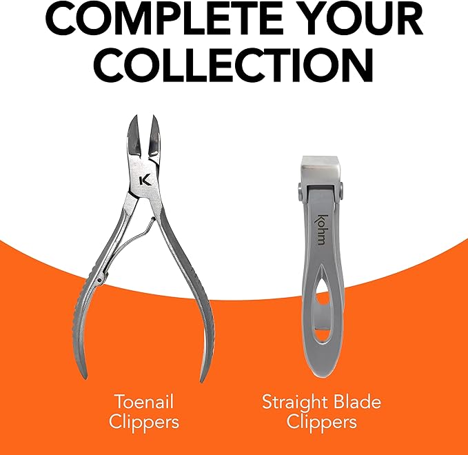 KOHM Nail Clippers for Thick Nails - Heavy Duty, Wide Mouth Professional Fingernail and Toenail Clippers for Men, Women & Seniors, Silver