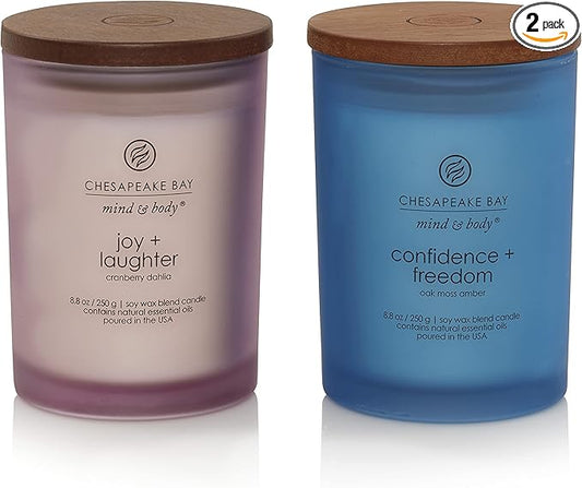 Chesapeake Bay Candle Medium Jar Candles | Joy + Laughter (Cranberry Dahlia) and Confidence + Freedom (Oak Moss Amber) 2 Count Home Décor