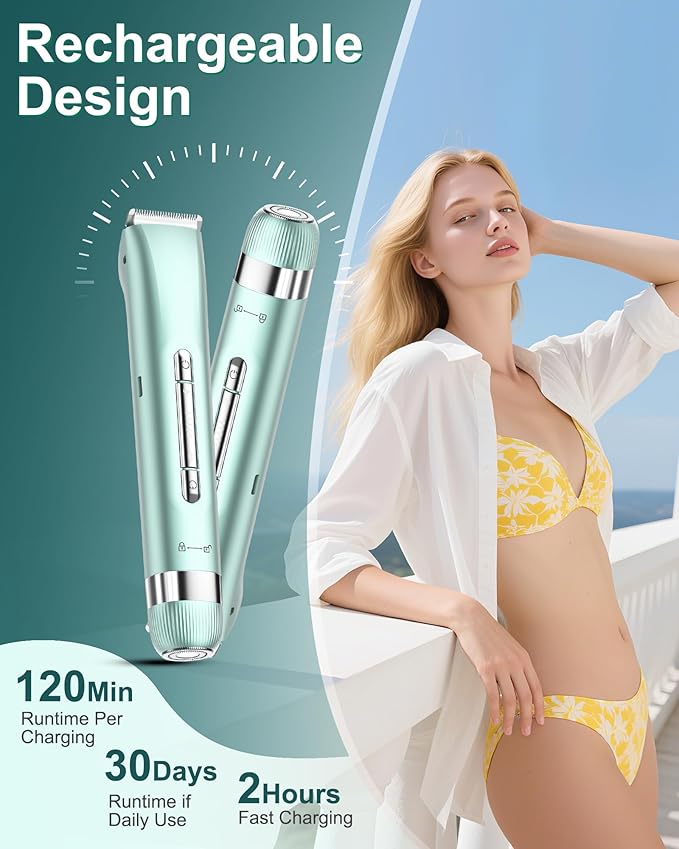 Electri Razors for Women, 2 in 1 Bikini Trimmer for Women Painless Bikini Shaver for Bikini, Underarm, Legs, Arms Waterproof, Travel-Friendly
