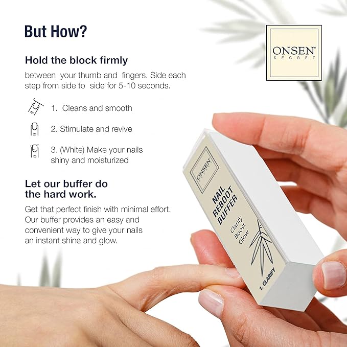 Professional Nail Buffer Block | Ultimate Shine Nail Buffing Block w/ 3 Way Buffing Methods & Replacement Buffer Pads | Japanese Buffer Block + 6 Replacement Buffer Pads Bundle by Onsen