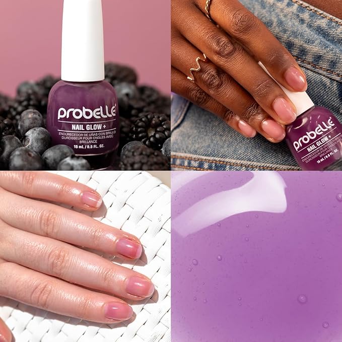 Probelle Nail Glow + Nail Strengthener and Hardener with Sheer Jelly Tint, Hard To Resist Ultra Glowy Nail Shine, Tinted Nails Strengthening Blush for Brittle, Thin, Damaged Nails 0.5 oz (Violet)