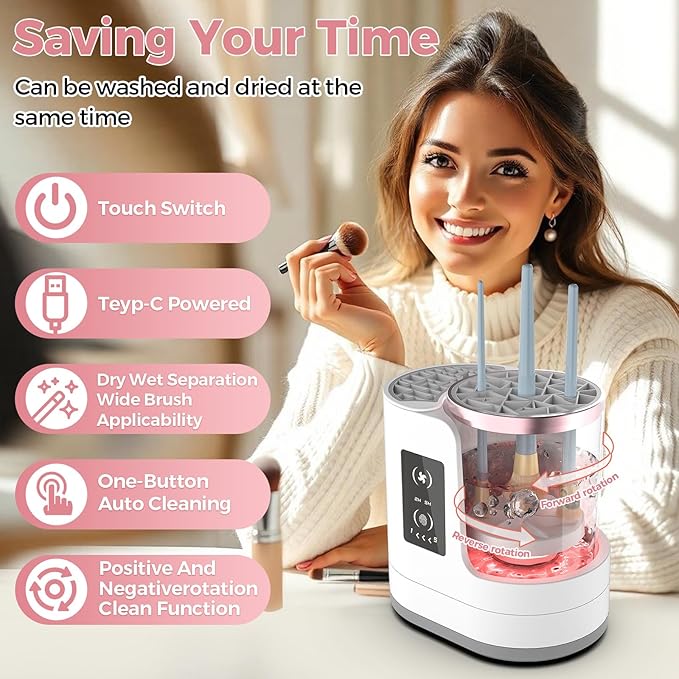 THEMARS 3 IN 1 Electric Makeup Brush Cleaner Machine With Dryer, USB Portable Automatic Cosmetic Brushes Cleaner (Snow White)
