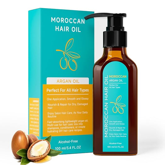 Outccogo Moroccan Argan Oil, Hair Oil for Frizzy Hair, Nourishing Smooths Moroccan Hair Oil for Frizz Control Curly Long Dry Damaged Curly Hair Treatment and Heat Protectant, 3.4 Fl Oz