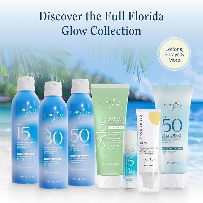 Florida Glow SPF 30 Sunscreen Spray - Hawaii 104 Reef Act & Florida Keys Compliant Broad Spectrum Water Resistant Sport Sun screen - Child Friendly Oxybenzone & Octinoxate Free (SPF 30 2-pack)