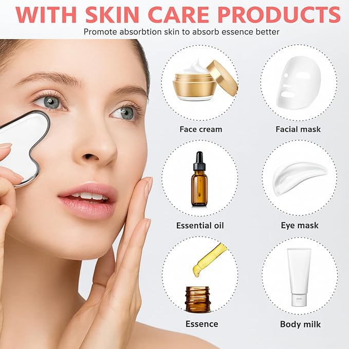 Stainless Steel Gua Sha and Face Roller Set Facial Massager Tools, Lymphatic Drainage Massager Metal Gua Sha Skin Self Care Gifts Face Sculpting Guasha for Body Eyes with Pouch(Silver)