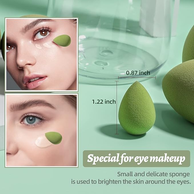 Makeup Sponge Set BS-MALL Blender Sponges 7 Pcs for Liquid, Cream, and Powder, Multi-colored with 1 Mini Makeup Sponge Pink (C-Green)