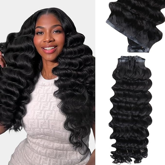 IDN BEAUTY Seamless Clip In Hair Extensions Human Hair Deep Wave Clip ins Virgin Human Hair Seamless Clip Ins For Black Women PU Weft Invisible Edge Thick Soft Hair 110g 7Pcs 18 Inch