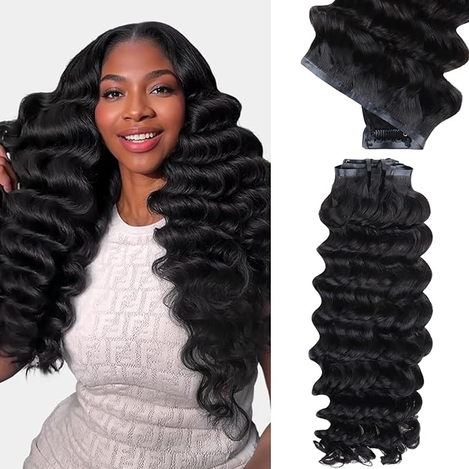 IDN BEAUTY Seamless Clip In Hair Extensions Human Hair Deep Wave Clip ins Virgin Human Hair Seamless Clip Ins For Black Women PU Weft Invisible Edge Thick Soft Hair 110g 7Pcs 16 Inch
