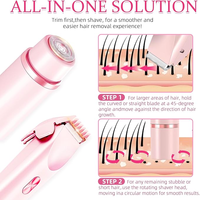 Bikini Trimmer for Women, 2 in 1 Electric Razors for Women, Dermave Bikini Shaver, IPX7 Waterproof & Easy Cleaning, Ceramic Blade, 120 Min Cordless Runtime, Ultra Low Silent (Pink).