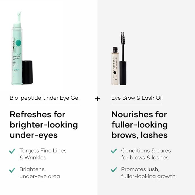 Cureskin Eye Care Combo | Lash & Brow Oil + Peptide Under Eye Gel | Dark Circle Cream & Lash Growth Serum for Men & Women