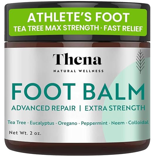 THENA Athletes Foot Treatment Balm, Extra Strength Power6 Formula Foot Cream with Tea Tree Peppermint Neem, Repairs Dry Cracked Feet Heels Itchy Skin Nails Toenails, Advanced Foot Care for Men Women