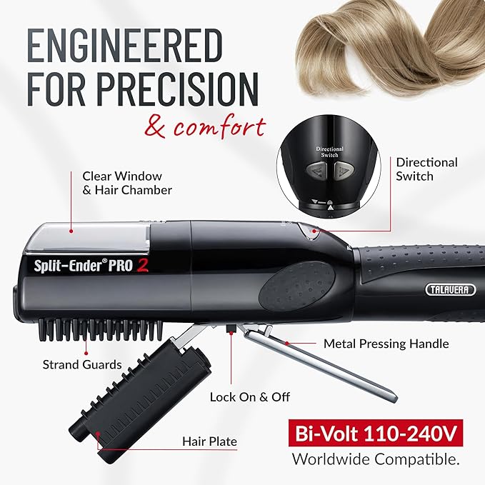 Pro 2 - Original Professional Beauty Tool - Cordless Split End Hair Trimmer for Damaged, Dry, Brittle, Frizzy, Curly or Straight Hair (Black)