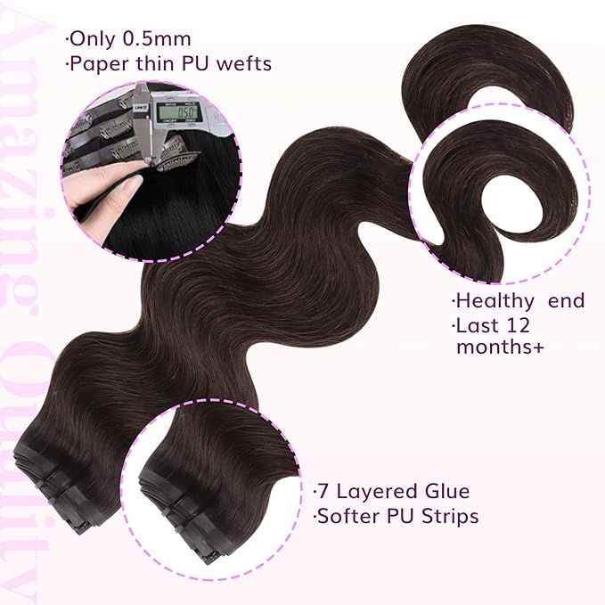 IDN BEAUTY Seamless Clip In Hair Extensions Human Hair Dark Brown Real Remy Virgin Human Hair Seamless Clip Ins For Black Women PU Weft Invisible Edge Thick Soft Hair BW 110g 14 Inches