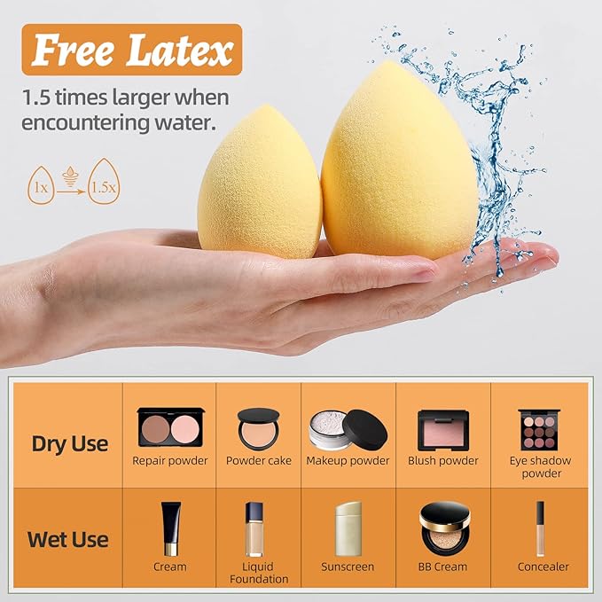 Makeup Sponge Set BS-MALL Blender Sponges 7 Pcs for Liquid, Cream, and Powder, Multi-colored with 1 Mini Makeup Sponge Pink (D-Yellow)