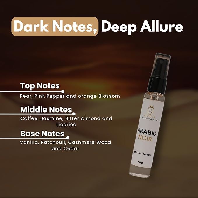 Arabic Noir Eau de Parfum – Unisex Perfume with Coffee, Jasmine, Vanilla & Cedarwood – Long-Lasting Fragrance, 10ml