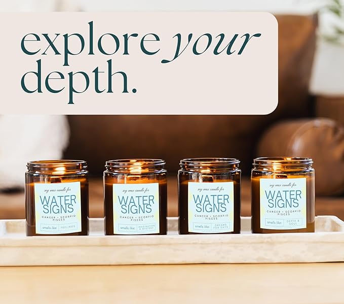 Pisces, Cancer, Scorpio Gifts for Women - 4Pack Wood Wick Candles, 6oz Small Candles Set for Women. Zodiac Astrology Birthday Spiritual Gifts, Natural Soy Wax