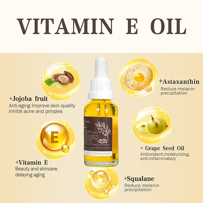 UWPU-80,000 IU Vitamin E Oil Natural Extraction of Bakuchiol, Wrinkles and Age Spots, Vitamin E Oil for Scars Enhancement of Skin Collagen Moisturized, for all Skin Types-30ml / 1 Oz