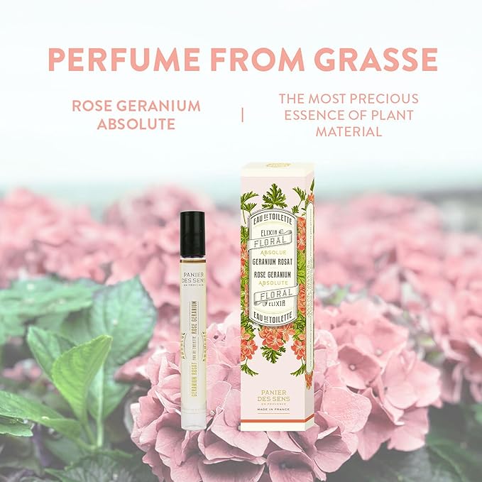 Panier des Sens – Geranium Rosat Roll-on Eau de Toilette 0.3 Floz – Floral & Herbal Fragrance - Mini Perfume for Women - Parfum Crafted in Grasse, France - Daily Use - Light Travel Perfume