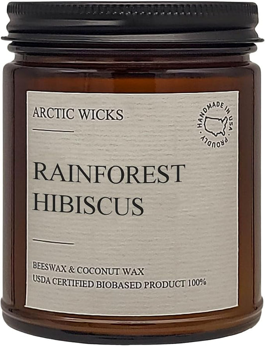 Arctic Wicks Scented Coconut Beeswax Candles | Coconut Beeswax Non Toxic Candle 9oz Amber | Farmhouse Candles Non-Toxic Clean Burn 100% USDA Certified Biobased (Rainforest Hibiscus)