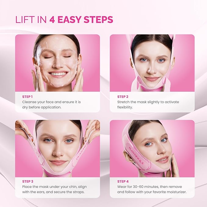 PLANTIFIQUE Chin Strap for Face Contouring - Reusable V Line Ice Silk Fabric Mask - Double Chin Shaping, Adjustable, Breathable Fabric - Jawline Shaper for Women & Men