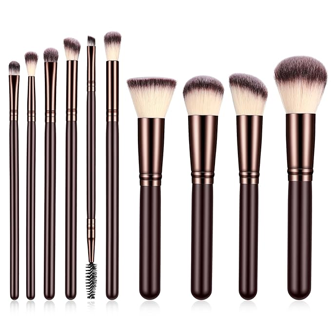 Makeup Brush Sets 10 Pcs Make Up Brushes for Women Wooden Handle Soft Synthetic Bristles Professional Complete Makeup Brushes for Face Foundation Concealer Blush Eyeshadow Brown for Women Girls