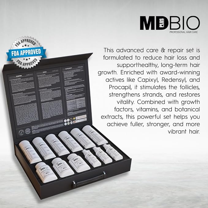 MD PLUS BIO Hair Transplant Repair Set - Hair Care Package with Shampoo, Serum and Multivitamins - Advanced Hair Care Products Containing Biotin, Keratin, Collagen – (3 Months)