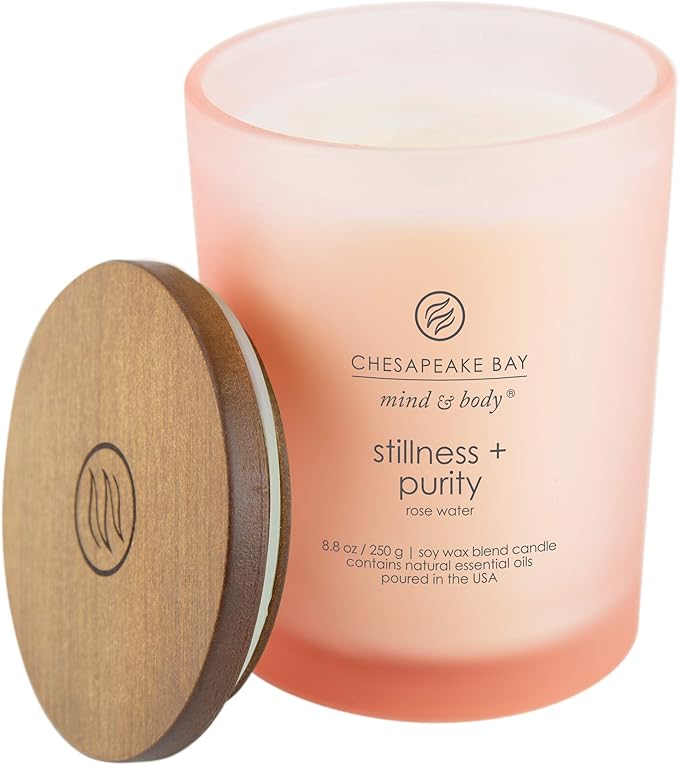 Chesapeake Bay Candle Scented Candle Stillness + Purity (Rose Water) Medium Jar 8 Ounce Home Décor