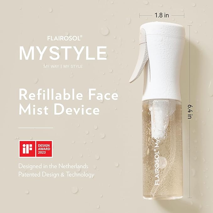 FLAIROSOL MyStyle, Spray Bottle for Hair - Small Travel Spray Bottle, Ultra Fine Continuous Water Mist for Face, Hairstyling, Salon, Cleaning, Beauty, Toners, Hydration & Makeup, 3.04oz / 90ml, White