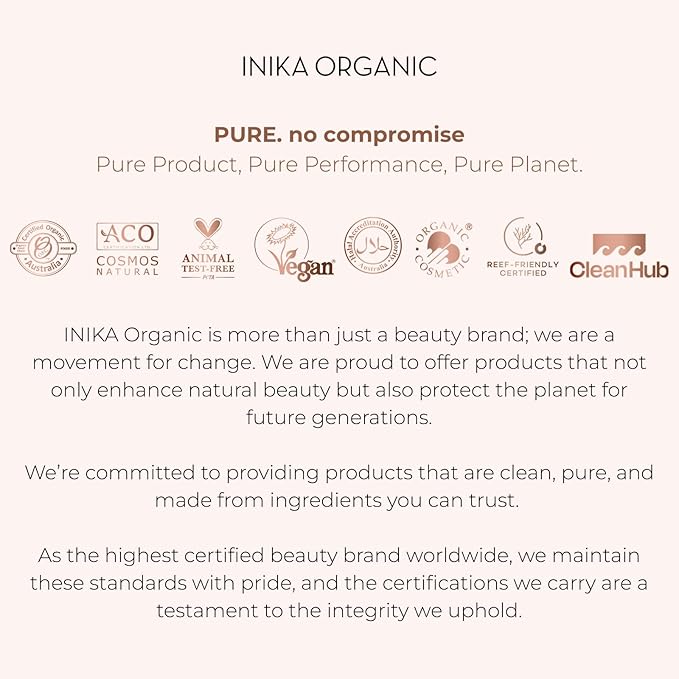 INIKA Organic Full Coverage Liquid Foundation Makeup with Hyaluronic Acid and Argan Oil, Vegan and Organic Foundation for Skin Elasticity and Plumpness, Natural Coverage, Porcelain, 30ml