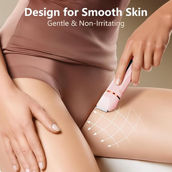 Bikini Trimmer for Women - Painless Waterproof Electric Razor Remover Foil Shaver for Leg, Body, Armpit & Facial Hair, Cordless with Ceramic Blade,USB Charging Dock, Travel Size, Gifts for Her, Pink