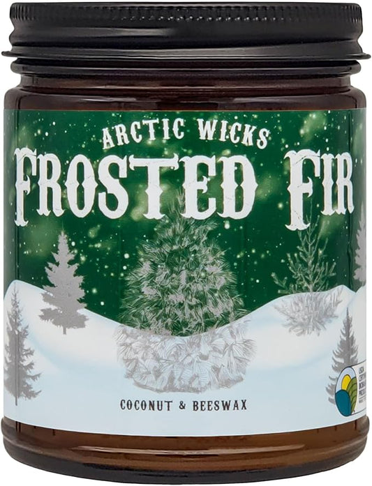 Arctic Wicks Scented Coconut Beeswax Candles | Coconut Beeswax Non Toxic Candle 9oz Amber | Farmhouse Candles Non-Toxic Clean Burn 100% USDA Certified Biobased (Frosted Fir - Fraiser Fir Tree)