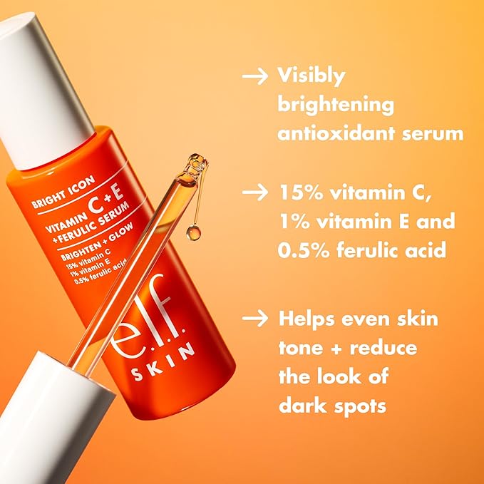 e.l.f. SKIN Bright Icon Vitamin C + E + Ferulic Serum Mini, Brightening & Soothing Face Serum, Helps Even Skin Tone, Vegan & Cruelty-Free, 0.5 fl oz