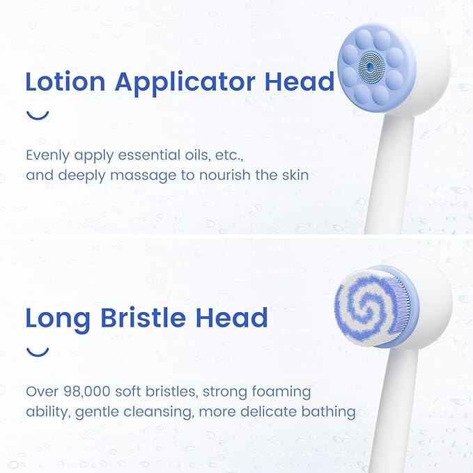 Electric Back Scrubber for Shower Body Brush, Waterproof Shower Body Scrubber for Cleansing, Massaging, Rechargeable Bath Brush for Kids with 2 Heads & 3 Speed Modes, Coconut Milk White XY0