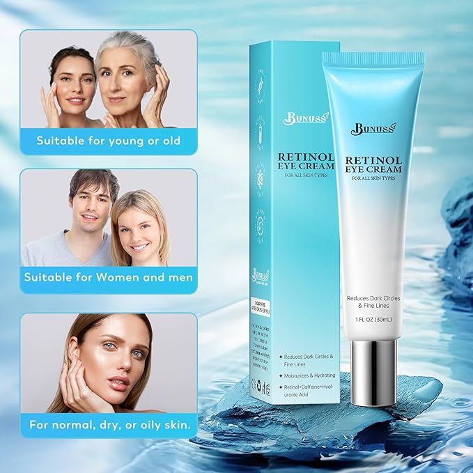 Retinol Eye Cream - Eye Cream for Dark Circles, Puffiness, Anti Aging, with Hyaluronic Acid, Peptides, Caffeine, Reduces Bags, Smooths Wrinkles & Fine Lines, Dark Circles Under Eye Treatment, 1 fl. oz